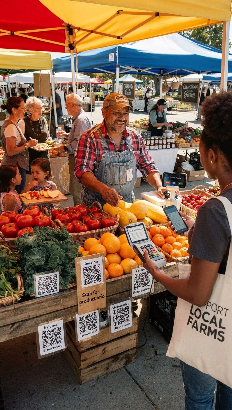 A city district with modern digital billboards showcasing smart technology integration.